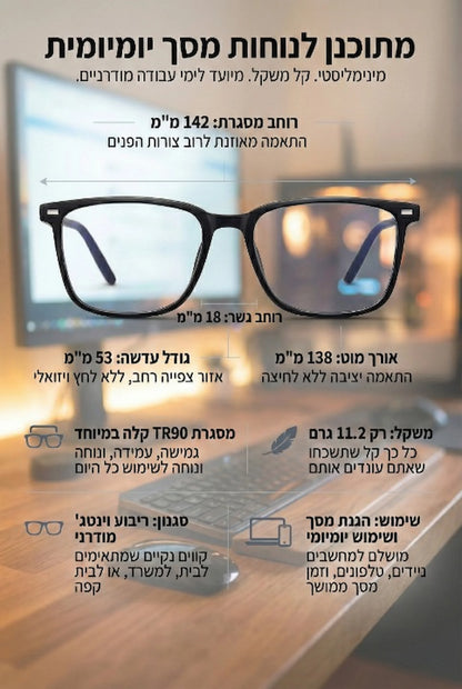 ScreenEase · משקפיים לשעות מול מסך