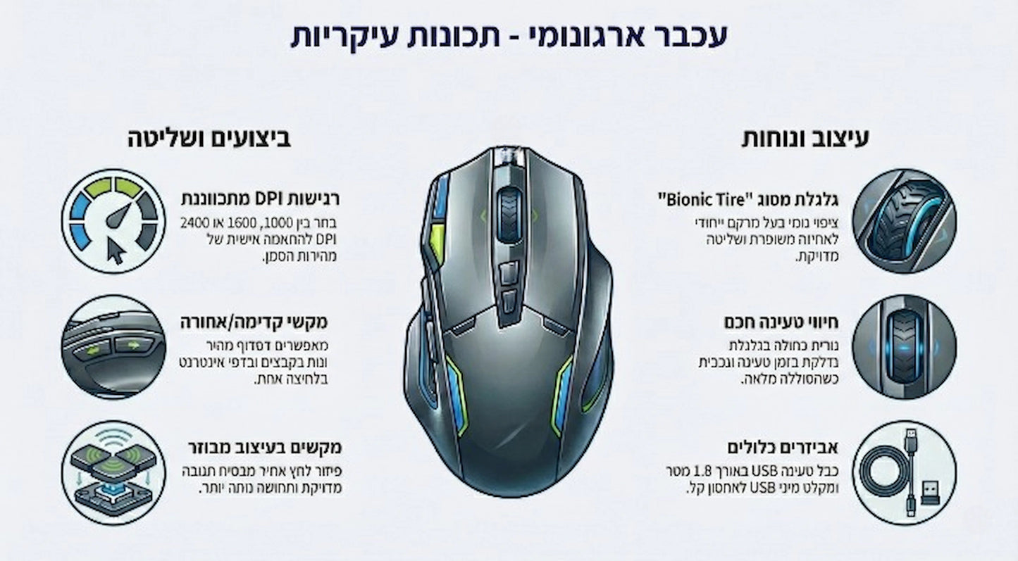 VerticalFlow · העכבר האנכי שמרגיש טבעי ליד
